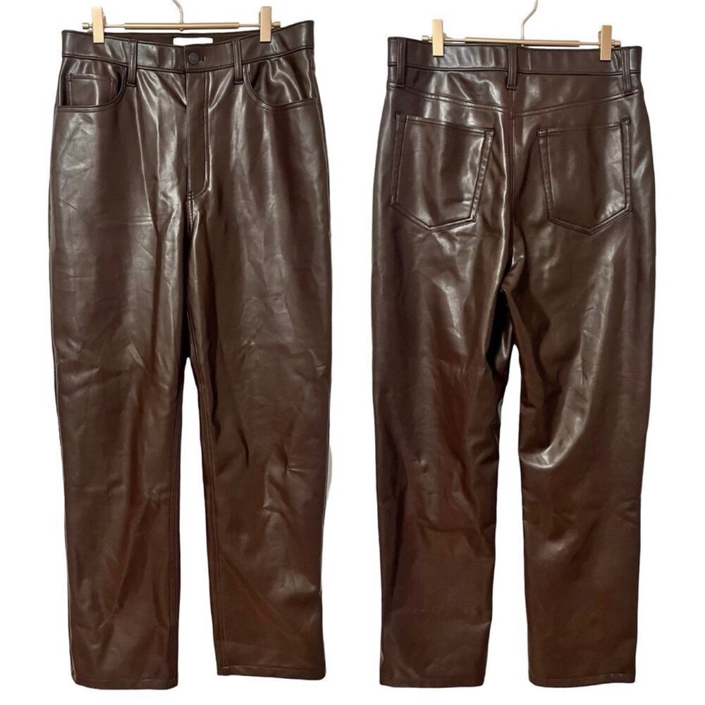 Abercrombie & Fitch Curve Love Vegan Leather 90s Straight Pants Size 31 Brown